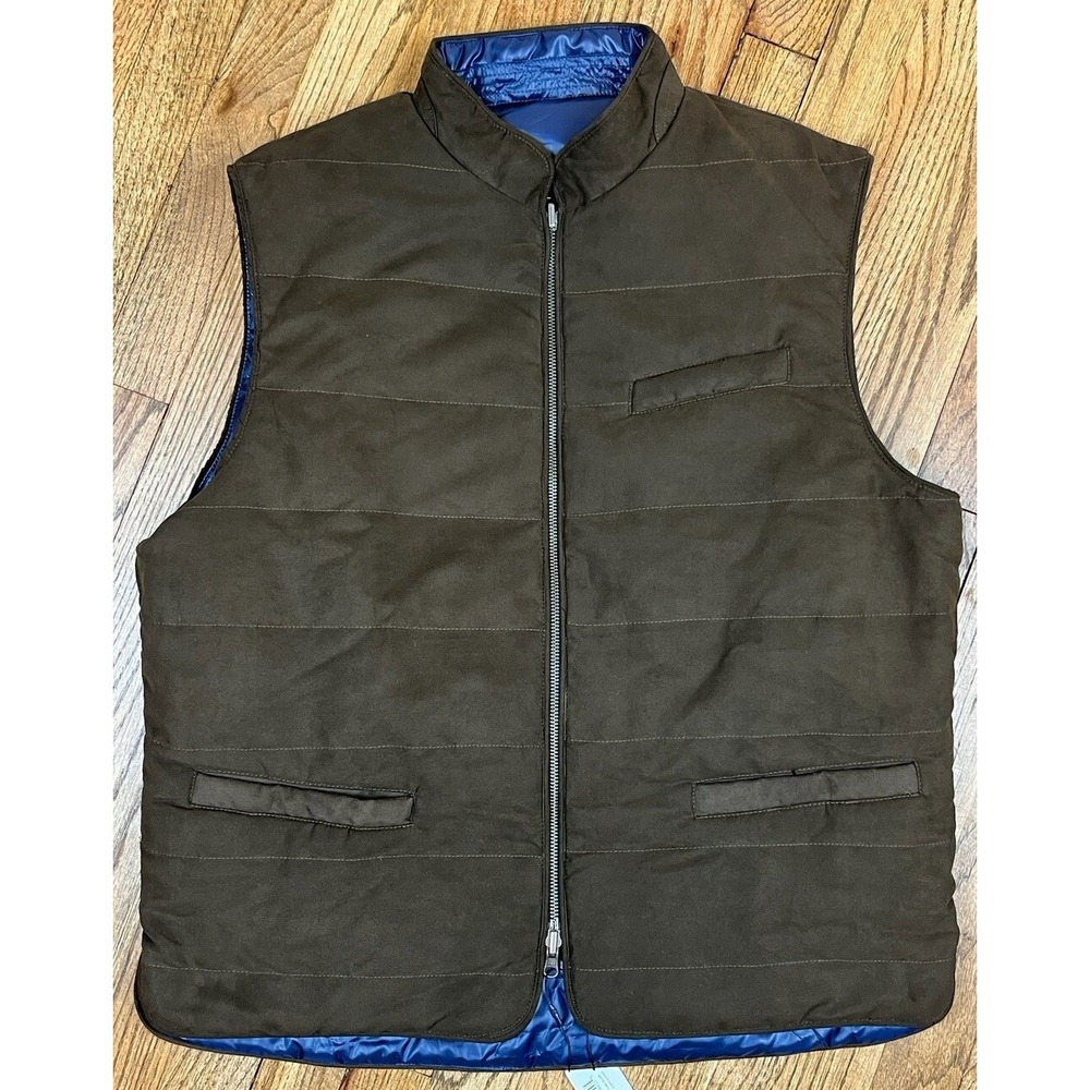 NWT Johnnie-O Silas Reversible Quilted Vest Suede Brown Men's Sz Large